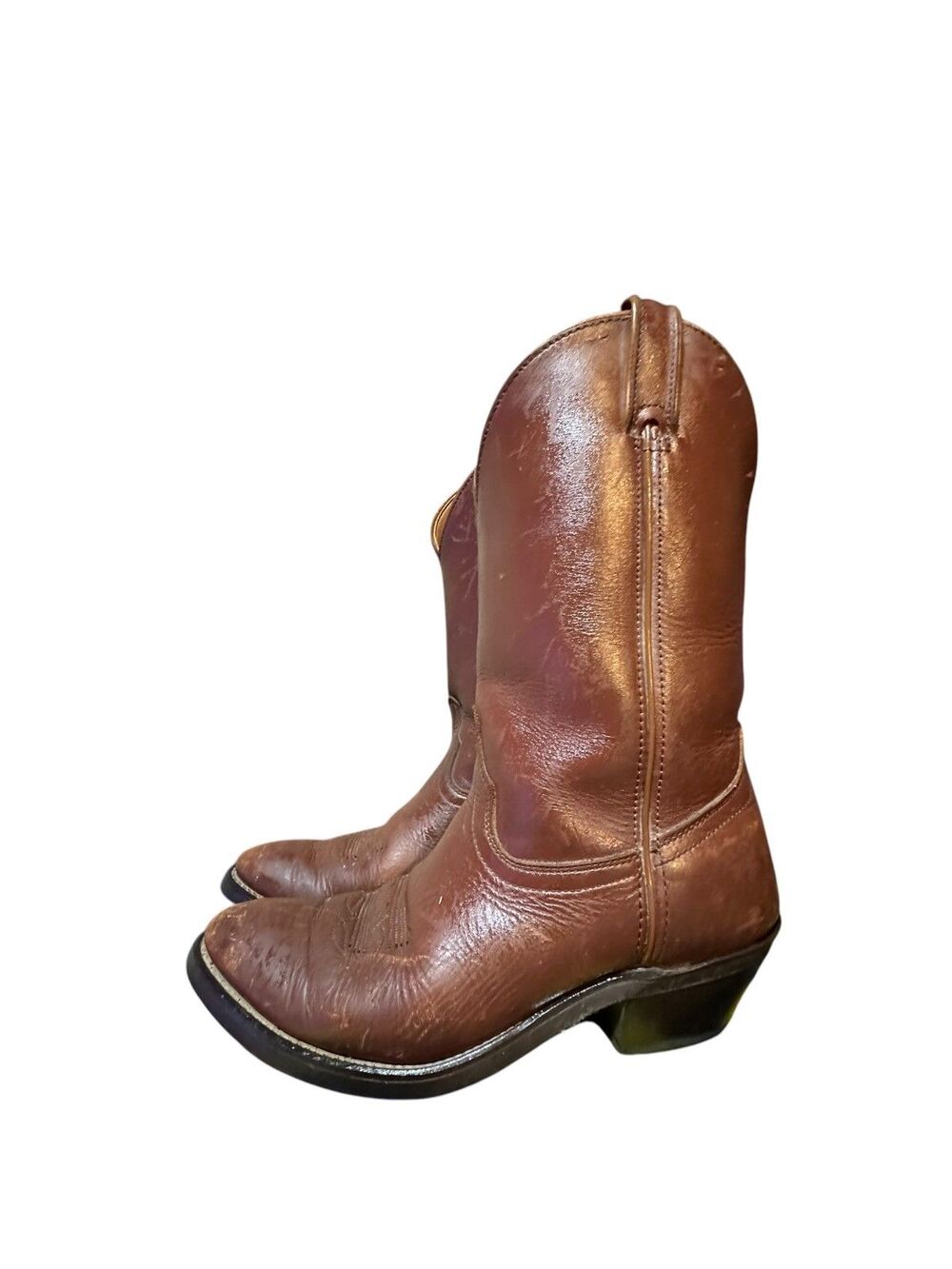 Laredo Brown Leather Cowboy Boots Roper Western Made in USA Cowgirl Vintage 7.5M